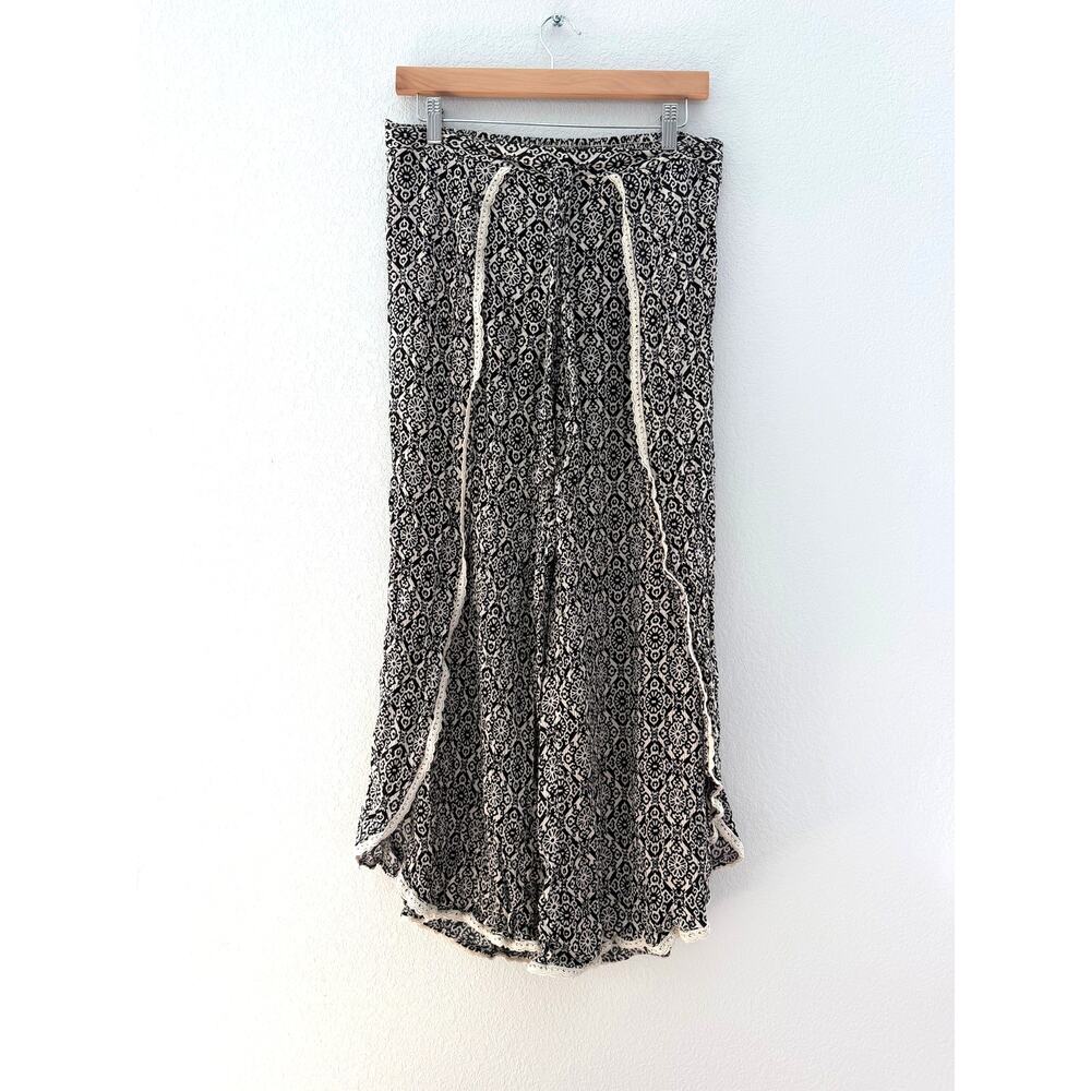 No Boundaries Black Cream Floral Wide Leg Split Pants Size Women's L / Jr 11–13
